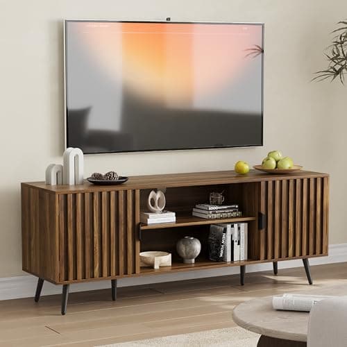 Smart FENDEE 53" Fluted TV Stand with for TVs up to 60 Inch, Entertainment Center with Storage and Adjustable Shelves, Farmhouse Media Console for...