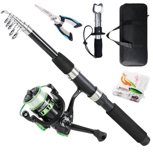 Tripquips Fishing Rod, 6.9ft Telescopic Fishing Rod and Reel Combo with Fishing Pliers Lip Gripper Fishing Equipment, 5.2:1 Pre-Loaded Spinning...