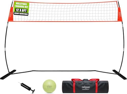12FT Portable Volleyball Training Net for Hitting or Serving Drills, Outdoor & Indoor Freestanding Volleyball Practice Net with Height Adjustable,...