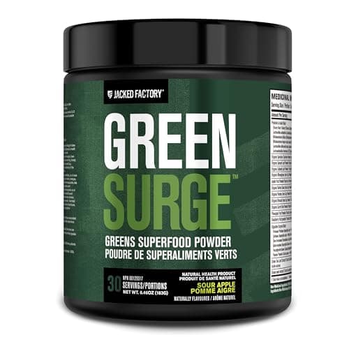 Jacked Factory Greensurge Green Superfood Powder - Greens Drink w/Spirulina, Wheat & Barley Grass, Organic Greens - Green Tea Extract, Probiotics &...