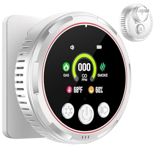 5-in-1 Plug in Carbon Monoxide Detector & Smoke & Natural Gas Combination Detectors with Backup Battery Temp Humidity 85dB CO Alarm for Home Hotel...