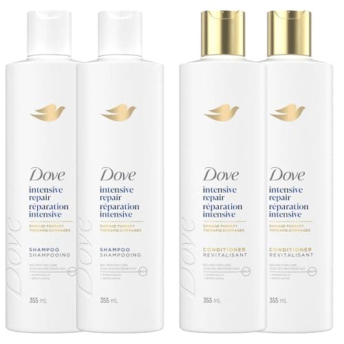 Dove Shampooing et revitalisant réparateur intensif pour cheveux abîmés, avec technologie Liquid Bio-Protein Care, 355 ML (2 shampooings + 2 revitalisants)