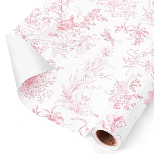 WERNNSAI Pink Floral Wrapping Paper - 1 Roll 43 cm x 10m Pink Flower Wrapping Paper Vintage Floral Gift Wrap for Women Girls Birthday Wrap Wedding...