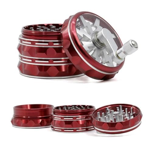 Moulin à épices de 2,5 pouces, broyeur à herbes en aluminium avec grattoir à pollen et couvercle transparent, broyeur à tabac à manivelle pratique Muller à café