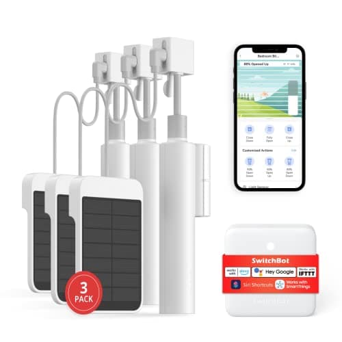 Kit de stores motorisés intelligents SwitchBot - Pack de 3 stores électriques avec télécommande WiFi 2,4 G, alimentation solaire, compatible avec Alexa, Google Home et...