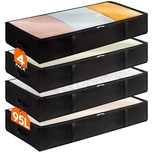 Lifewit 4 Pack 95L Under Bed Storage Bins, Foldable Closet Organizers and Storage Containers,Underbed Storage Bags with Reinforced Handle for...