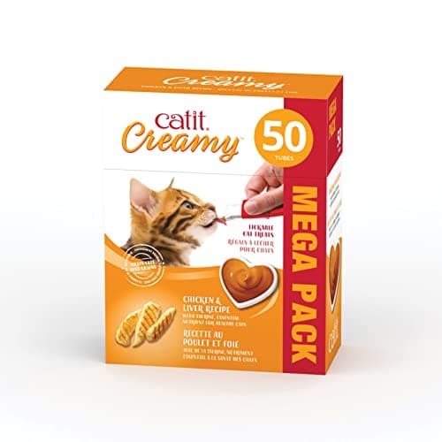 Catit Creamy Cat Treats Lickable, Chicken & Liver Flavor, 50 tubes, Mega Pack, Hand-Fed Lickable Cat Treats, Healthy & Hydrating, Made With Fresh...
