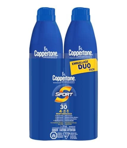 Coppertone Sport Sunscreen Spray SPF 30 Duo Pack, 4-in-1 Performance, Sweat and Water Resistant Spray Sunscreen Broad Spectrum SPF 30 UVA/UVB...