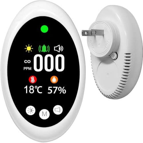 Détecteurs de monoxyde de carbone mural enfichable, alarme de monoxyde de carbone de température et d'humidité avec écran LCD et alerte visuelle sonore, détecteur de CO (CO Temp...