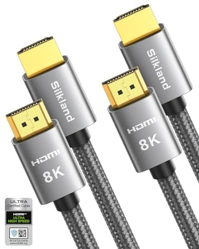 Paquet de 2 câbles HDMI Silkland 10K 8K 6,6 pieds, [certifiés] Câbles HDMI® 2.1 ultra haute vitesse 48 Gbit/s, 8K à 60 Hz, cordon HDMI 4K à 120 Hz pour les jeux, ARC/eARC,...