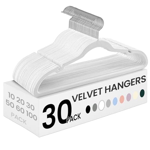 SONGMICS Cintres en Velours, Cintres Antidérapants avec Encoches aux Épaules, Barre à Pantalons, Crochet Pivotant à 360°, Gain de Place, pour Placard, Paquet de 30, Nuage...