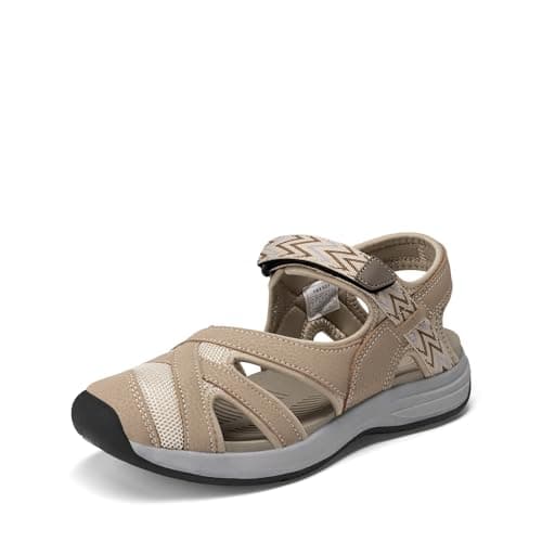 DREAM PAIRS Women's Hiking Sandals Closed Toe Arch Support Walking Waterproof Sport Athletic Beach Summer Shoes,Size 9,Beige,181103