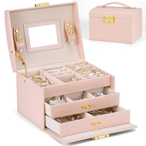 Lifcozy Boîte à bijoux pour filles et femmes, organisateur de bijoux à 3 niveaux avec miroir et poignée portable, petit orgue à bijoux...