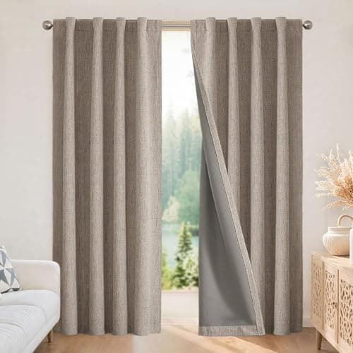 Joydeco Blackout Curtains 2 Panels - Natural Linen Curtains 84 Inch Long, Thermal Insulated Linen Light Blocking Drapes, Rod Pocket & Back Tabs,...