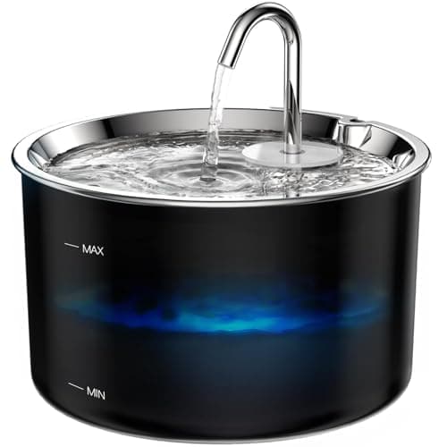 Vividorama Cat Water Fountain Stainless Steel Lid, 3L/101oz Pet Water Fountain, Dog Waterer with Quiet Pump and 4-Layer Filtration for Cats and Dogs
