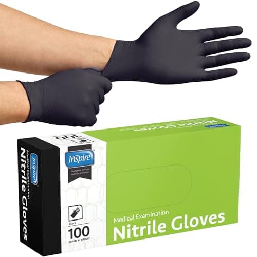 Inspire Gants jetables en nitrile noir | 4.5 Gants noirs jetables de nettoyage de cuisine médicale de sécurité jetables en nitrile (boîte de 100, grand)