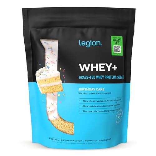 LEGION Whey+ Whey Isolate Protein Powder from Grass Fed Cows - Low Carb, Low Calorie, Non-GMO, Lactose Free, Gluten Free, Sugar Free, All Natural...