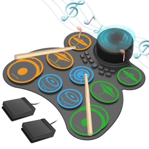 MARVTOWN Batteries électroniques, kit de pad d'entraînement de batterie 9+2 avec prise casque, pédales, baguettes et haut-parleur, batterie électrique pour enfants compatible...