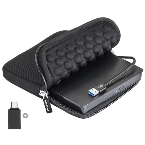 ROOFULL Lecteur CD DVD +/-RW externe avec étui de transport, USB 3.0 Portable CD DVD ROM Lecteur de disque Graveur Lecteur Graveur pour ordinateur portable PC Windows...