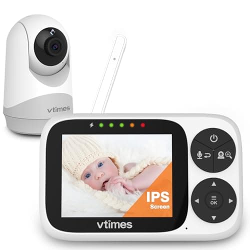 VTimes Video Baby Monitor with 1 Camera, 3.2" IPS Screen Baby Camera Monitor No WiFi Night Vision VOX Mode Pan-Tilt-Zoom Temperature Display 2 Way...