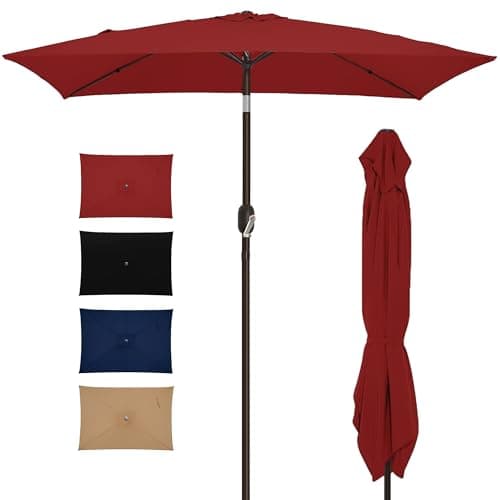 SANGMUCEN Parasol de patio rectangulaire de 10 x 6,5 pieds pour table de 6 à 8 personnes, parasol de marché extérieur avec manivelle et inclinaison par bouton-poussoir, 6 nervures renforcées,...