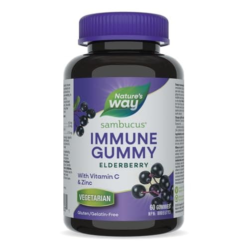 Nature's Way Sambucus Immune Support Gummies – Sureau avec vitamine C et zinc – Soutient la fonction immunitaire et soulage les symptômes du rhume et de la grippe –...