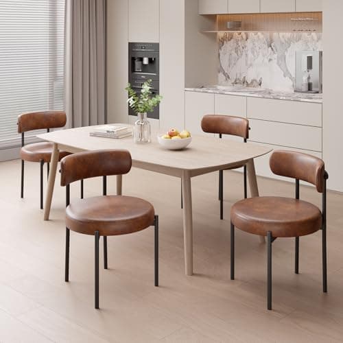 Nalupatio Dining Chairs Set of 4, Round Boucle Dining Room Chairs with Curved Backrest & Thick Cushion, Mid-Century Modern Upholstered PU Leather...