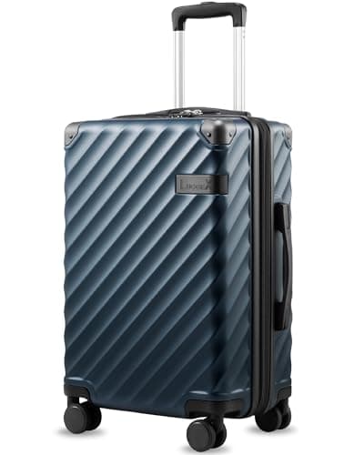LUGGEX Bagage à main pour avions, valise rigide extensible en polycarbonate pour voyager, bleu marine