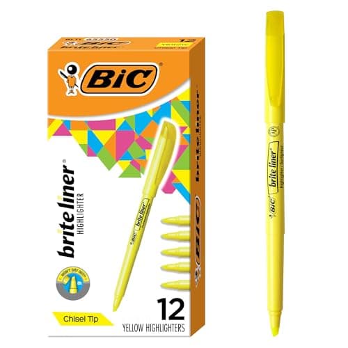BIC Brite Liner Highlighter, Chisel Tip, Yellow, 12-Count