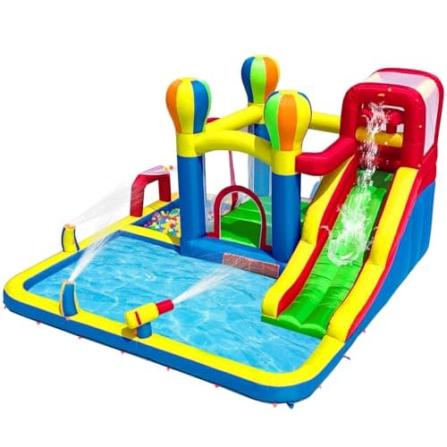 Baralir Bouncy Castle with Water Slide – Backyard Inflatable Water Park with 4 Sprinklers, 2 Splash Pools, Fits 5 Kids, Perfect for Summer Fun &...