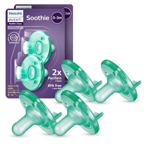 Sucettes pour bébé Philips Avent Soothie - Sucettes 100 % silicone pour bébés de 0 à 3 mois, conception monobloc, sans BPA, extra durables, vertes, paquet de 4,...