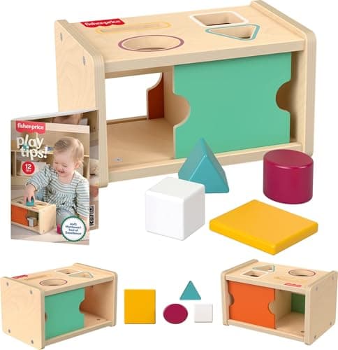 Boîte de permanence d'objets de jouets Montessori en bois Fisher-Price Trier et trouver, sceau d'excellence de l'American Montessori Society, apprentissage du trieur de formes en bois...