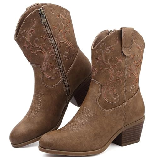 Cowboy Boots Woman Cowgirl Boots For Women Botte Cowboy Femme Brown Size 7 Ladies Short Femme Knee High Wide Calf For Wome Retro Western Tall...