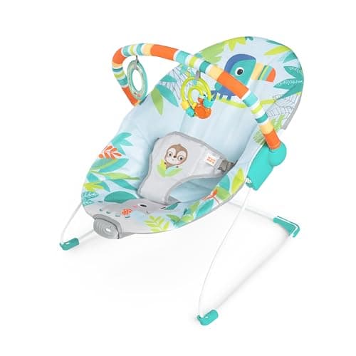 Bright Starts Rainforest Vibes Harnais 3 points Transat vibrant pour bébé avec barre de jouets