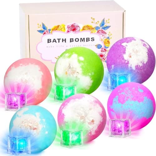 Bombes de bain lumineuses avec surprise à l'intérieur, coffret cadeau de bombes de bain naturelles 6 avec des huiles essentielles, bombes de bain en magnésium pour femmes, bain spa relaxant pour la peau...