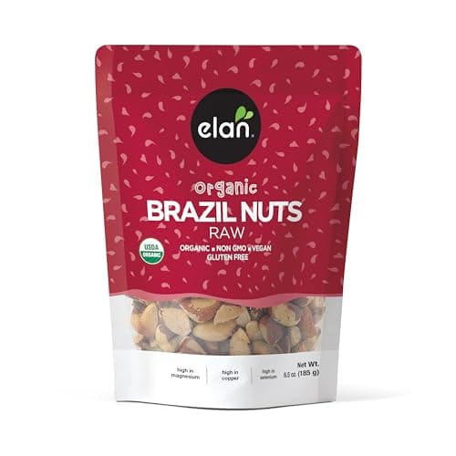 Noix du Brésil crues biologiques Elan, 185 g, noix entières, sans coque, sans OGM, végétaliennes, sans gluten, casher, collations saines, (le paquet peut varier)