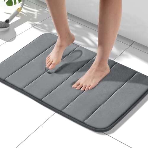 HITSLAM Tapis de bain en mousse à mémoire de forme antidérapant, tapis de salle de bain absorbant 60 x 40 cm, lavable en machine, doux pour les pieds, séchage rapide, gris foncé