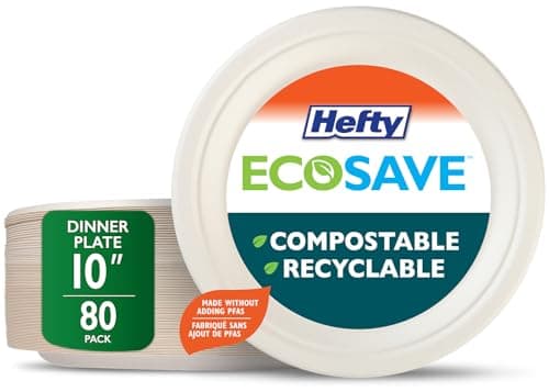 Hefty ECOSAVE Assiettes en papier jetables compostables pour dîner 10", 80 unités