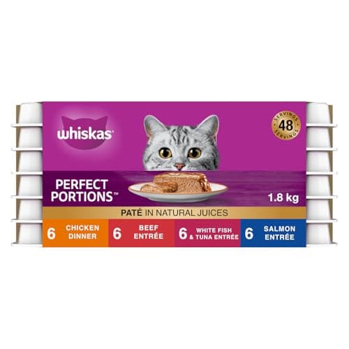 WHISKAS Perfect Portions Adult Wet Cat Food - Chicken, Beef, Whitefish and Tuna, Salmon, 75g Trays (24 pack)