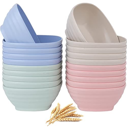 SOUJOY Lot de 20 bols à céréales incassables, bols en paille de blé de 20 oz, bols à soupe réutilisables pour collations, riz, condiments, plats d'accompagnement, crème glacée,...