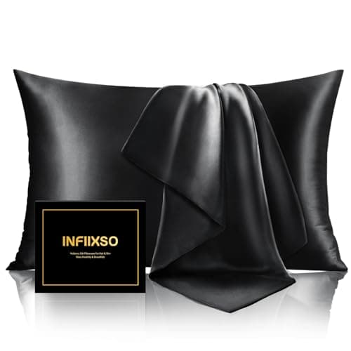 INFIIXSO Taies d'oreiller en soie de mûrier pour cheveux et peau, taie d'oreiller en soie véritable Queen Size, housse de coussin en satin avec fermeture éclair cachée, ultra lisse et douce,...