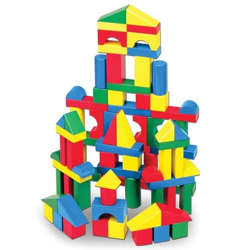 Melissa & Doug Wooden Building Blocks, 100-Piece Set of Sorting & Stacking Toys in 4 Colors and 9 Shapes, Classic Toddler Toys for Girls & Boys...