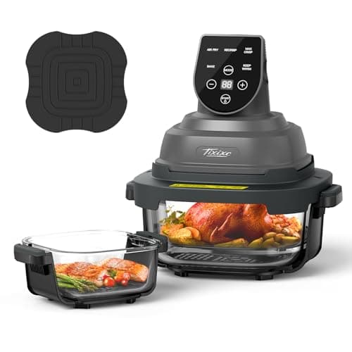 Friteuse à air en verre, friteuse à air portable 5 en 1 de 1 500 W avec récipients en verre de 4 QT et 6 tasses avec couvercles, tapis en silicone, 90 % d'huile en moins, va au lave-vaisselle et au congélateur...