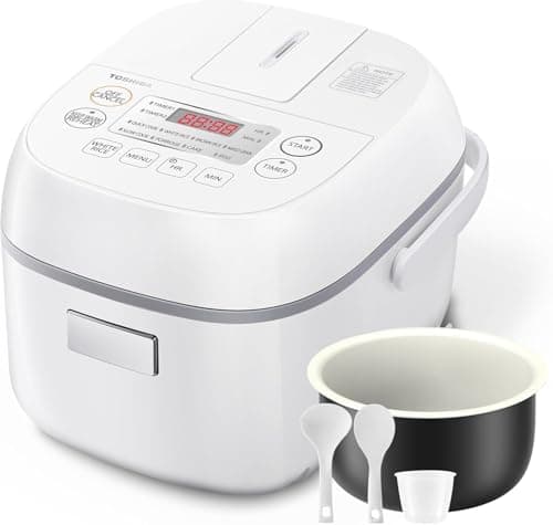 TOSHIBA Rice Cooker Small 3 Cup Uncooked – LCD Display with 8 Cooking Functions, Fuzzy Logic Technology, 24-Hr Delay Timer and Auto Keep Warm,...