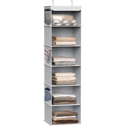 Simple Houseware 6 Shelves Hanging Closet Organizers Storage, Grey