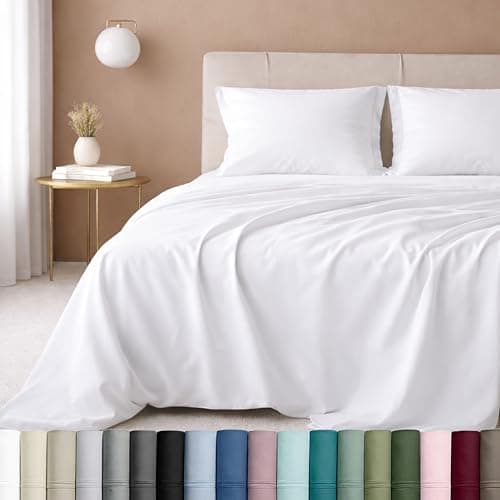 Ensemble de draps California Design Den Queen Size, 600 fils au pouce carré 100 % coton, draps de luxe en satin de coton à poche très profonde pour grand lit, qualité hôtelière...