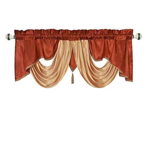 Cantonnière de fenêtre fantaisie GOHD Valarie. 54 x 18. Tissu taffetas avec swag en satin doux. Ajoutez une touche de luxe royal à votre maison. (Rouiller)