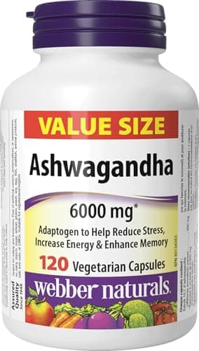 Webber Naturals Ashwagandha 6000 mg, 120 Capsules, Adaptogen to Help Reduce Stress & Increase Energy, Vegan