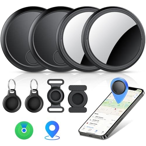 Air Tracker Tags-4 Pack Black, 2026 New [Apple MFi Certified], Bluetooth Tracker Work with Apple Find My (iOS Only), 100dB Sound,Trakcer Tag...