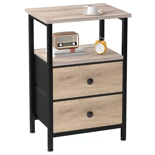 LOAKEKEL Table de nuit, table d'appoint de lit avec 2 tiroirs en tissu pour le salon, table de nuit avec grand espace de rangement, table d'appoint avec étagère pour chambre à coucher,...